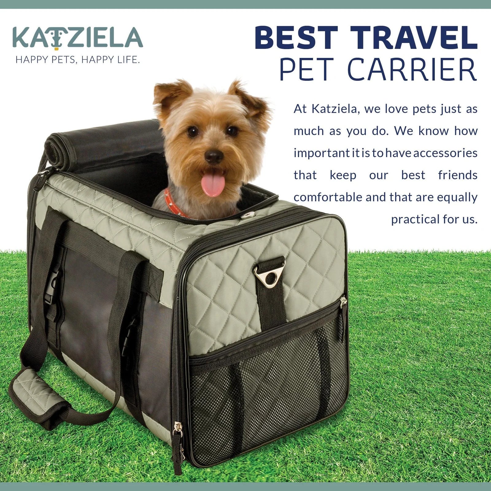 Katziela - Airline Approved Quilted Companion Carrier Cat & Dog Gray