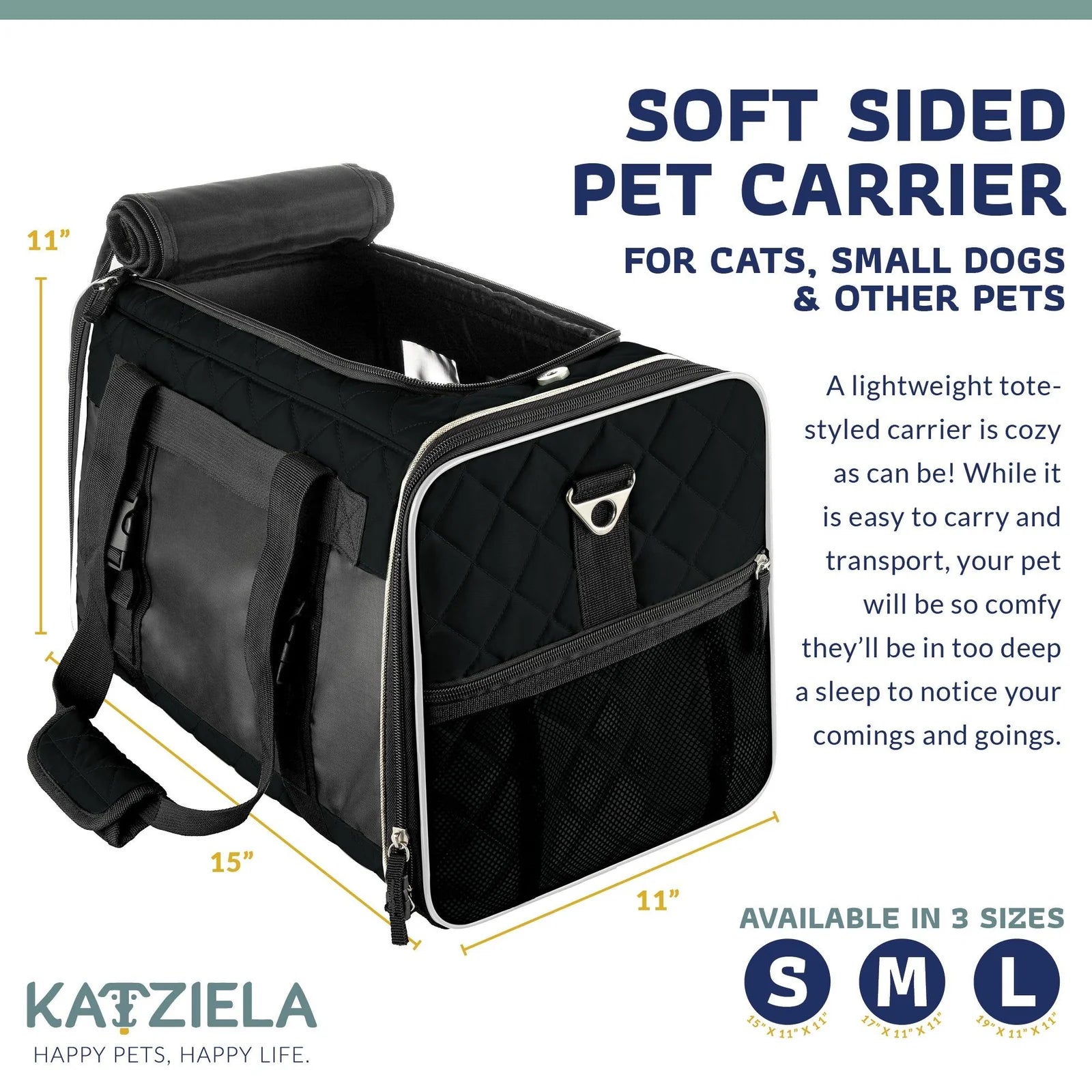 Katziela - Airline Approved Quilted Companion Carrier Cat & Dog Gray