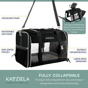 Katziela - Airline Approved Quilted Companion Carrier Cat & Dog Gray
