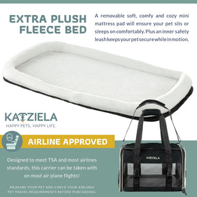 Katziela - Airline Approved Quilted Companion Carrier Cat & Dog Gray