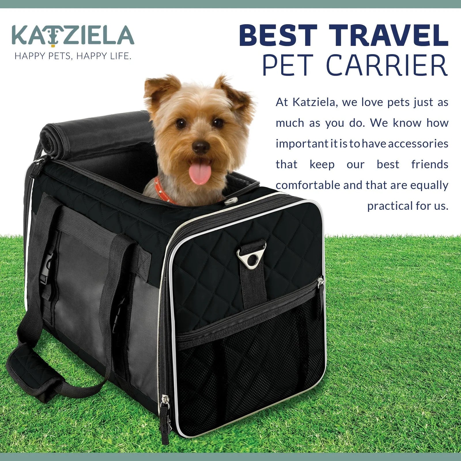 Katziela - Airline Approved Quilted Companion Carrier Cat & Dog Gray
