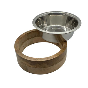 Jojo Modern Pets - Stainless Steel Dog Bowl with Cylindrical Mango Wood Holder