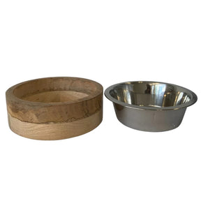 Jojo Modern Pets - Stainless Steel Dog Bowl with Cylindrical Mango Wood Holder