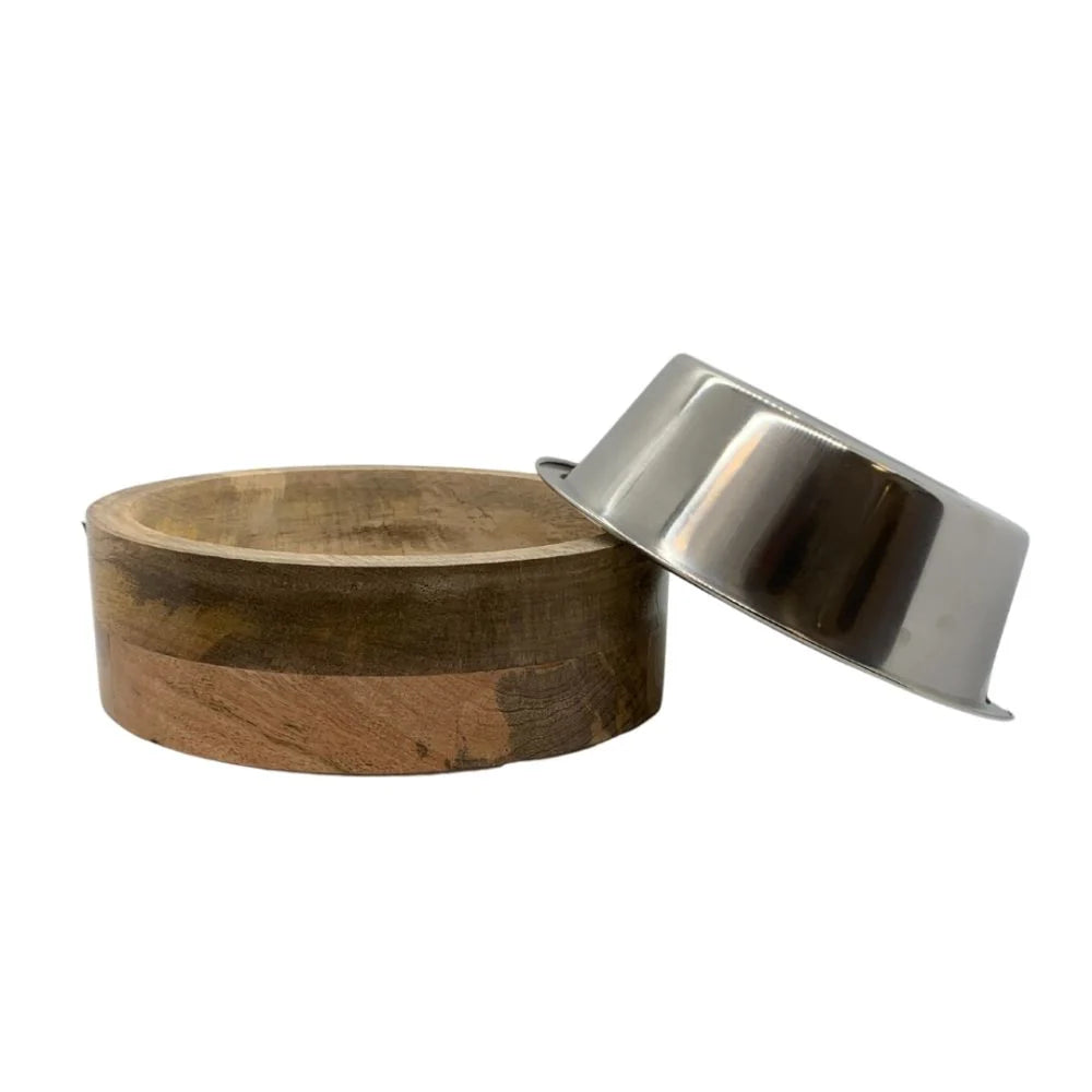 Jojo Modern Pets - Stainless Steel Dog Bowl with Cylindrical Mango Wood Holder