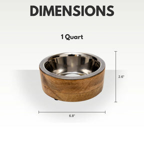 Jojo Modern Pets - Stainless Steel Dog Bowl with Cylindrical Mango Wood Holder