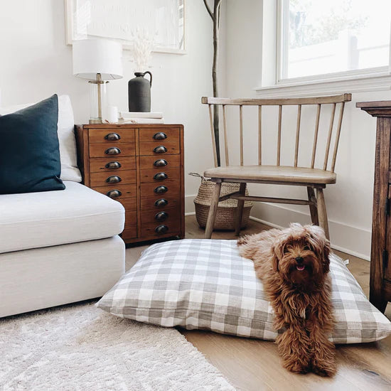 The Foggy Dog - Dog Bed Warm Stone Gingham