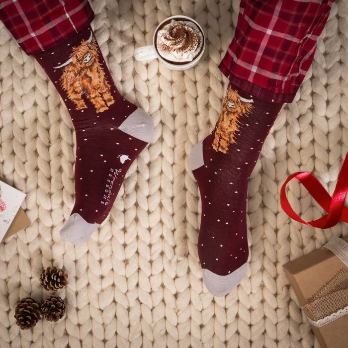 Wrendale Designs- Sock Highland Cow Men's Christmas "A Highland Christmas"