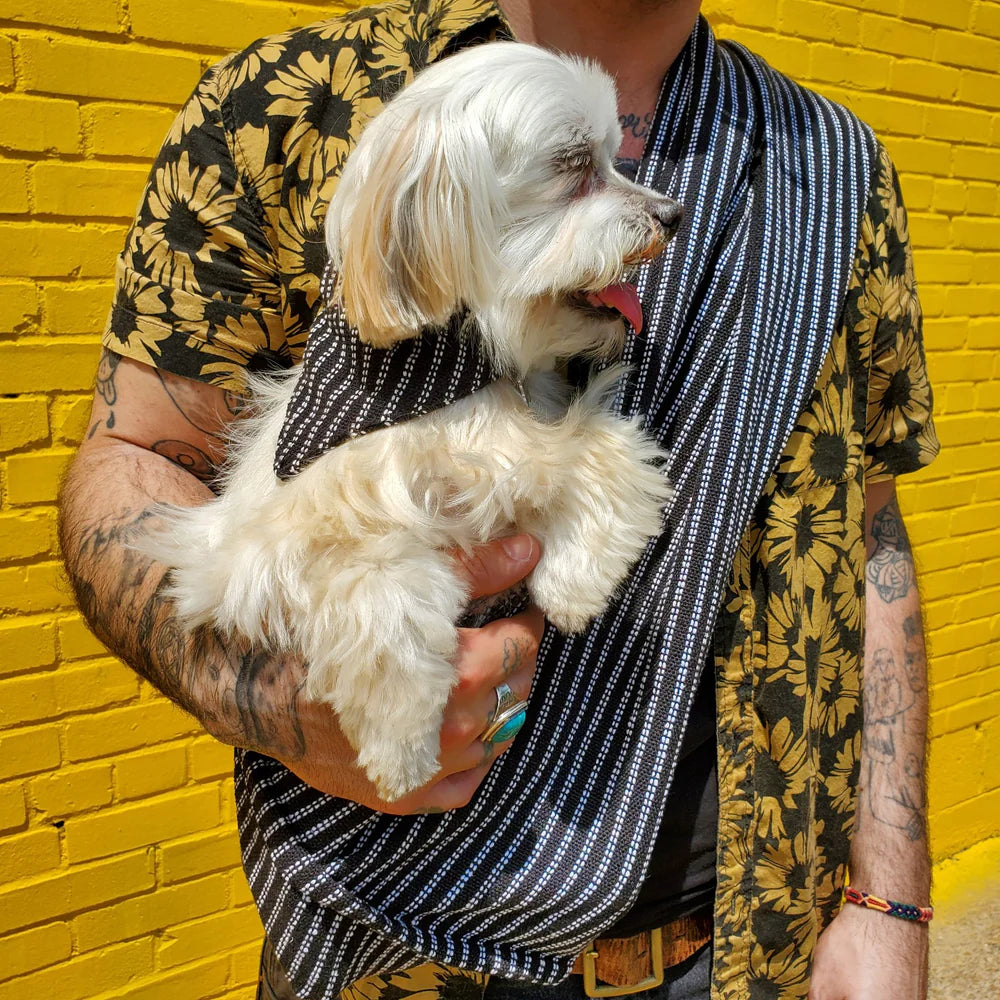 Walking Pet- Pet Sling Pinstripe Black & White