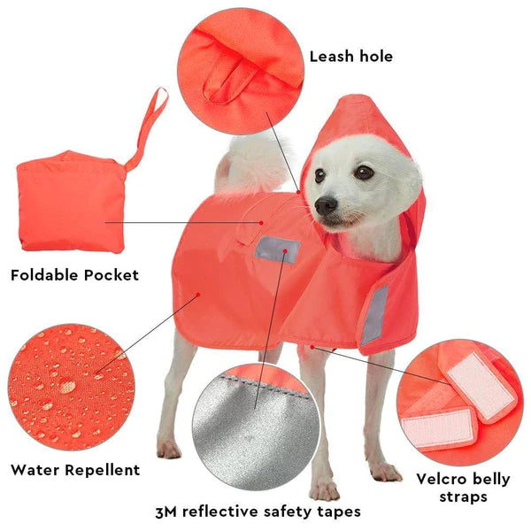 Blueberry Pet - Bright Orange | 3M Reflective Dog Raincoat Hooded