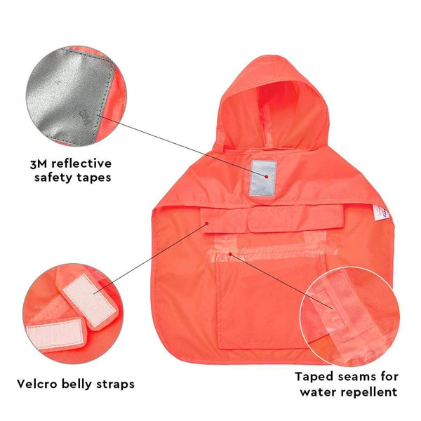 Blueberry Pet - Bright Orange | 3M Reflective Dog Raincoat Hooded
