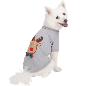 Blueberry Pet - Grey French Terry | All Weather Reindeer Dog Sweater