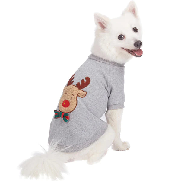 Blueberry Pet - Grey French Terry | All Weather Reindeer Dog Sweater