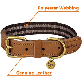 Blueberry Pet - Chocolate and Taupe | Full Grain Leather & Polyester Dog Collar