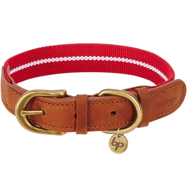 Blueberry Pet - Red & White | Full Grain Leather & Polyester Dog Collar - Southern Agriculture 