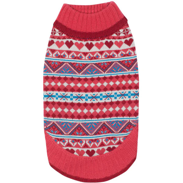 Blueberry Pet - Sugar Coral-Pink | Holiday Charm Hearts Dog Sweater