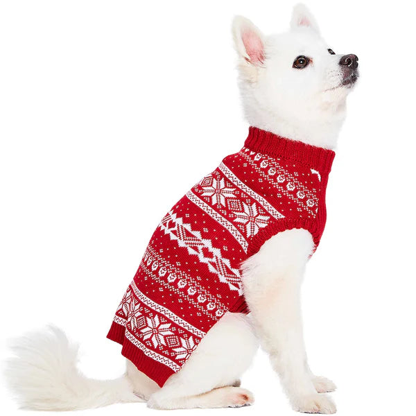 Blueberry Pet - Festival Red | Fair Isle Mock Neck Dog Sweater