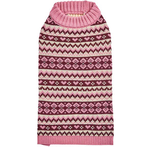 Blueberry Pet - Fair Isle Pullover Dog Sweater Pink Heart Design