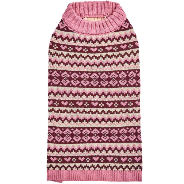 Blueberry Pet - Fair Isle Pullover Dog Sweater Pink Heart Design