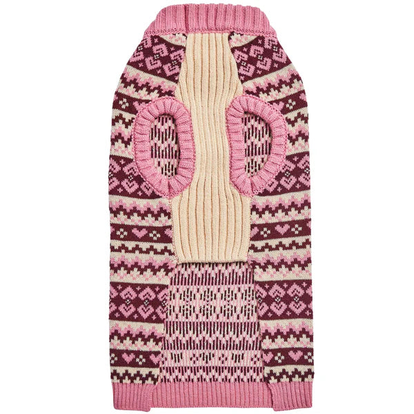 Blueberry Pet - Fair Isle Pullover Dog Sweater Pink Heart Design
