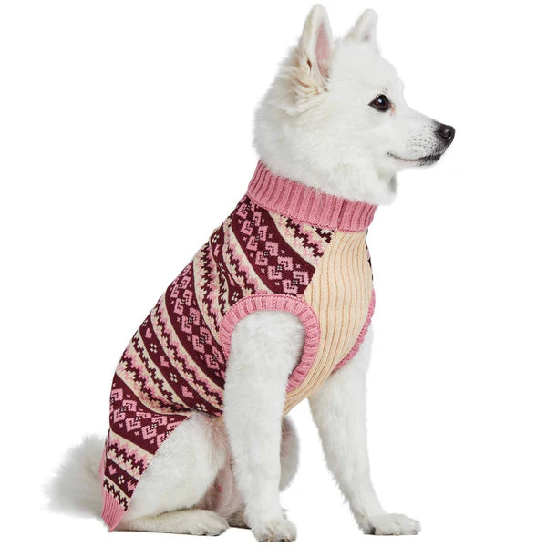 Blueberry Pet - Fair Isle Pullover Dog Sweater Pink Heart Design