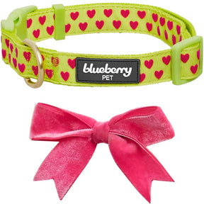 Blueberry Pet - Highlighter Green | Dotted Velvet Heart Dog Collar