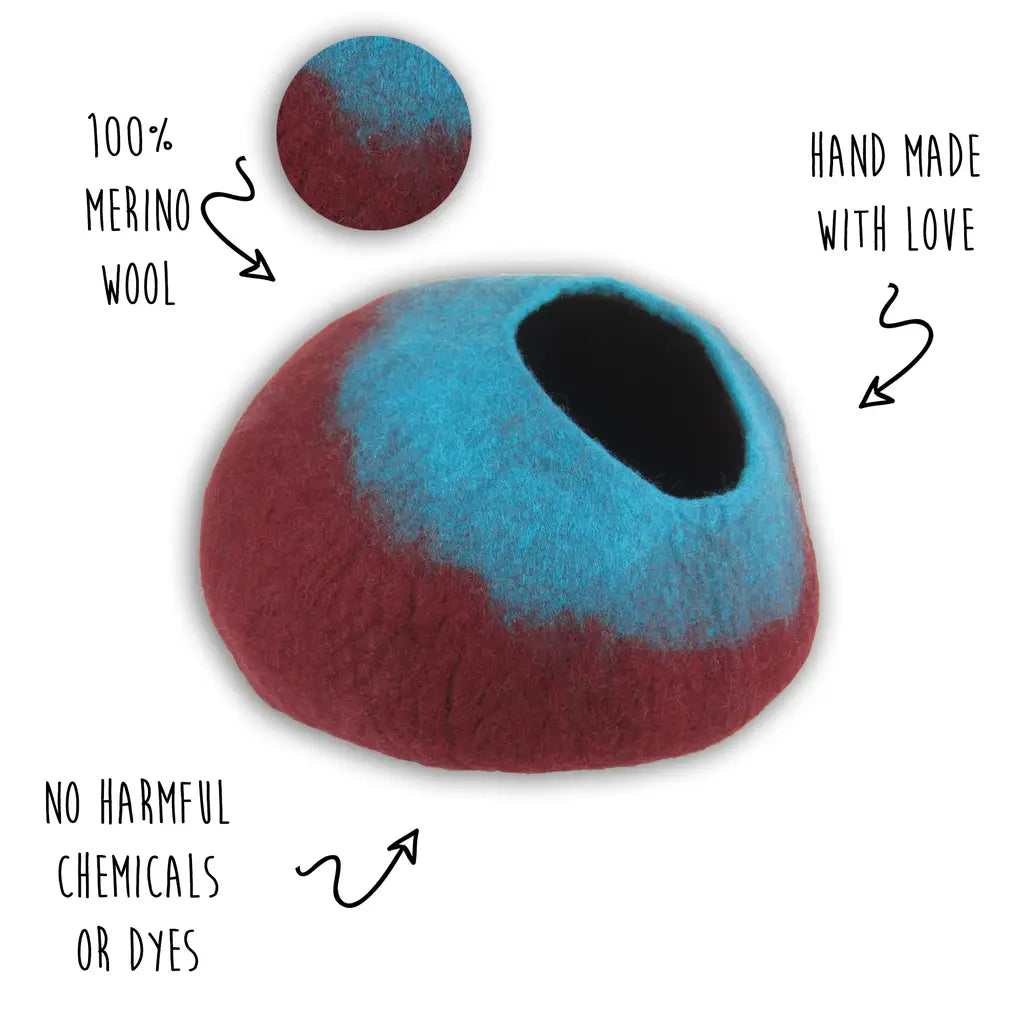 Walking Pet- Cat Cave Wool Maroon & Teal