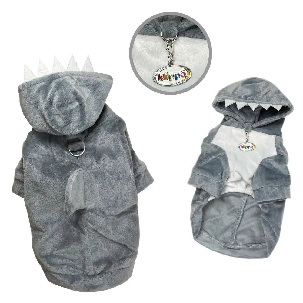 Klippo Pet - Ultra Plush Shark Hoodie w Fin & Teeth