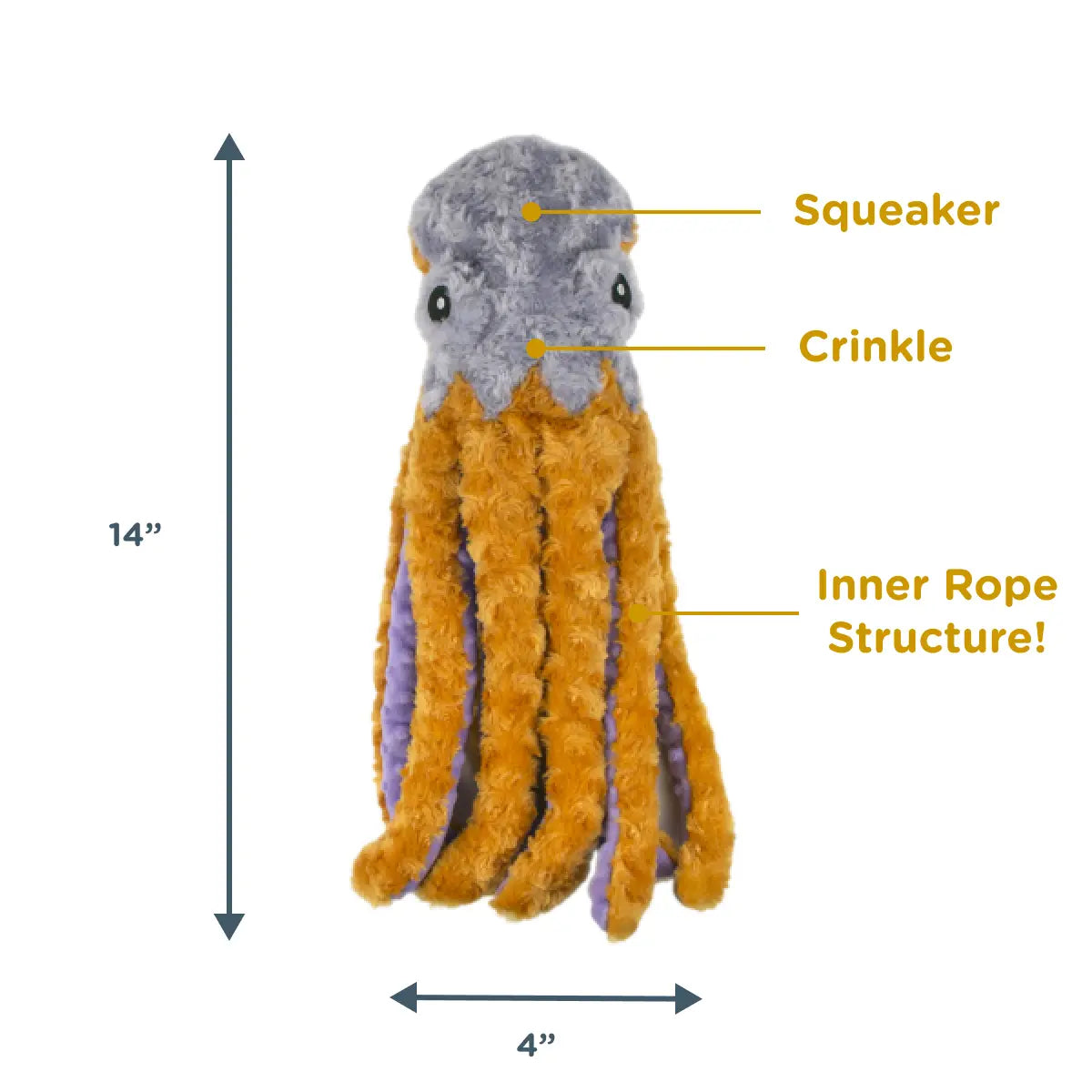 Tall Tails - Octopus With Rope Inside Plus Crinkle & Squeaker - Southern Agriculture 