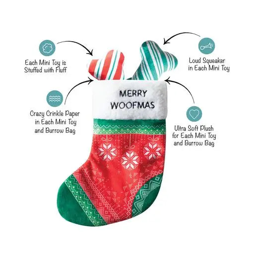 Petshop by Fringe Studio - Dog Toy Hide & Seek Toy Merry Woofmas Stocking & 2 Bones