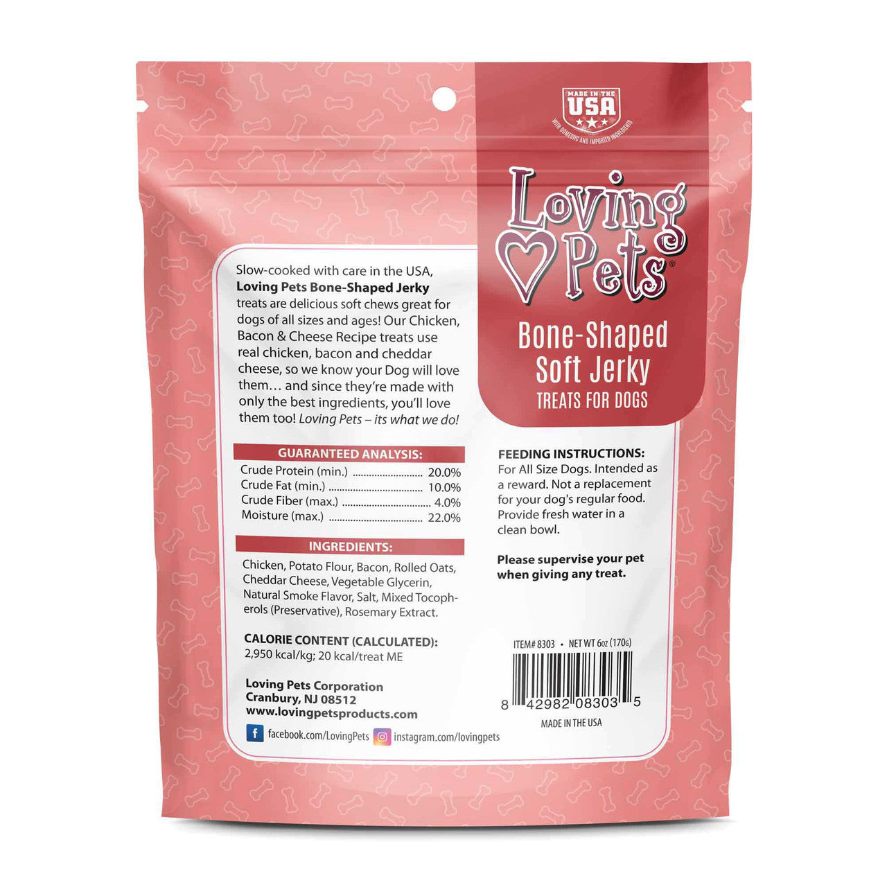 Loving Pets - Bone-Shaped Chicken/Bacon/Cheese Soft Jerky Treats For Dogs - Southern Agriculture 