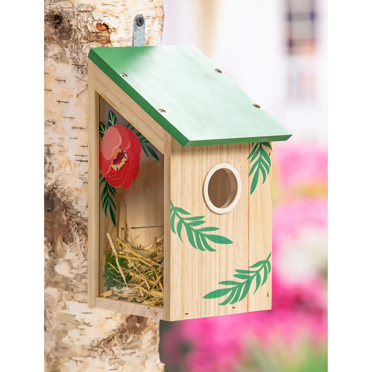 Bird House Side Viewing w/ Pink Flowers - Southern Agriculture 