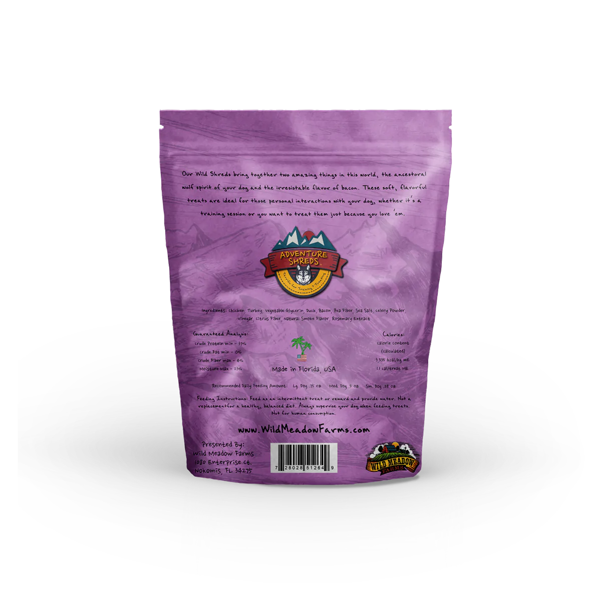 Wild Meadow Farms Adventure Shreds Duck & Bacon 2.5 oz - Southern Agriculture 