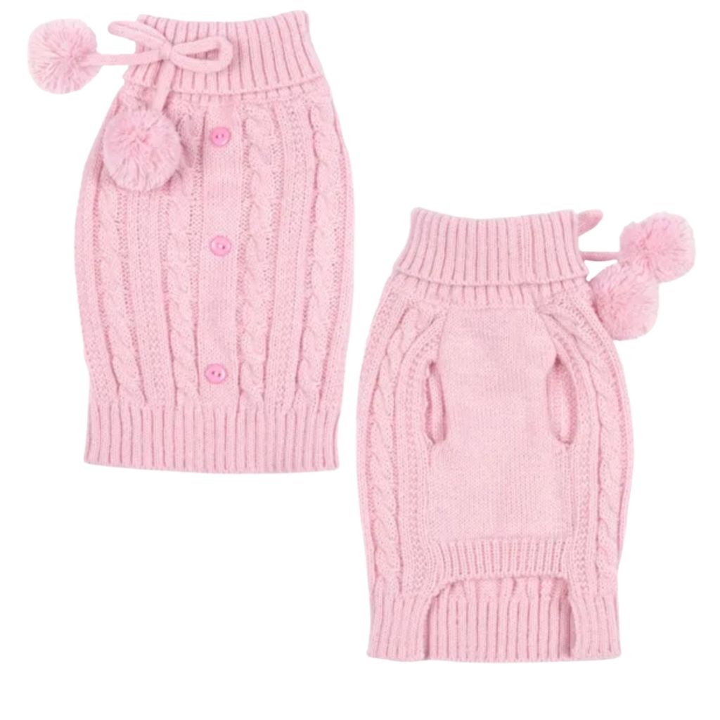 Pet Edge - Sweater Cable Knit With Button Accent Back