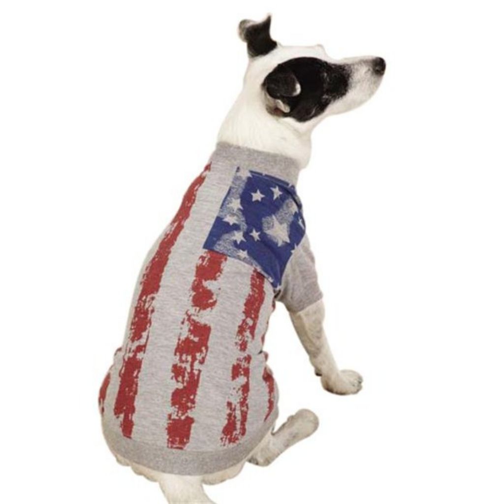 Pet Edge - Tee America's Pup Distressed Flag Print - Grey