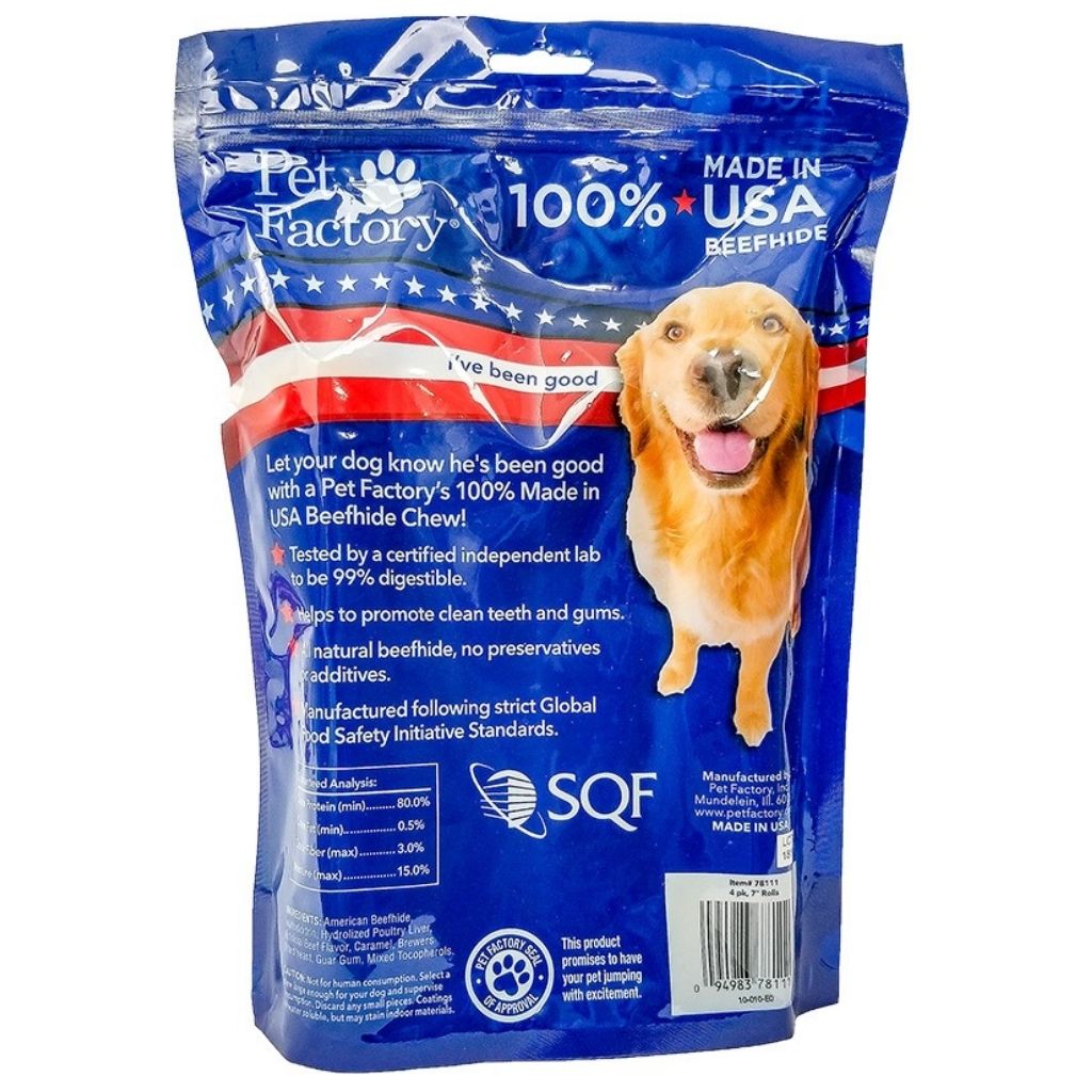 Pet Factory - Retriever Rolls Rawhide Medium Beef & Chicken 100% USA Beefhide- 4 Pack