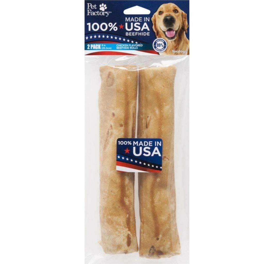 Pet Factory - Retriever Rolls Rawhide Medium 100% USA Beefhide 2 pk