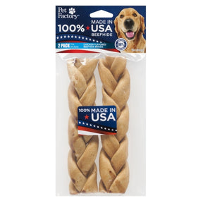 Pet Factory - Braids Rawhide 100% USA Beefhide 7-8" 2 pk
