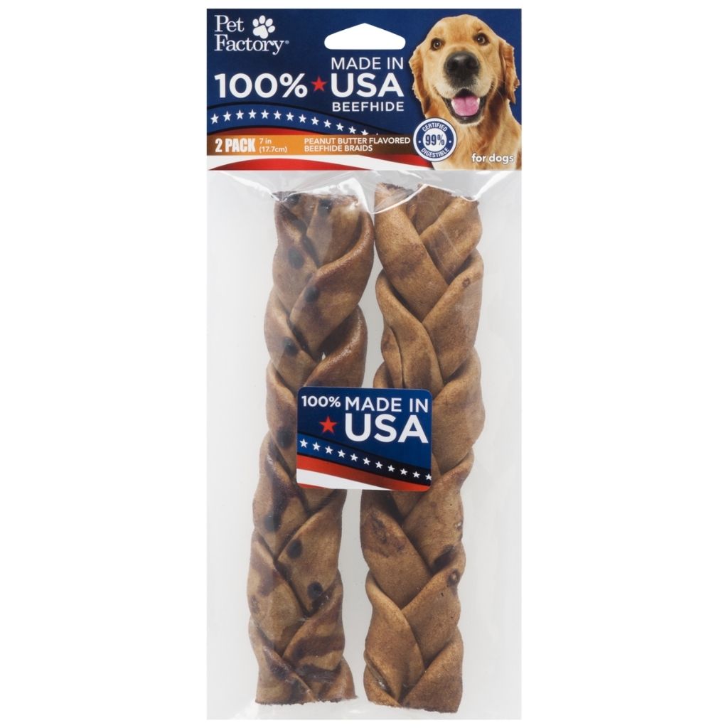 Pet Factory - Braids Rawhide 100% USA Beefhide 7-8" 2 pk