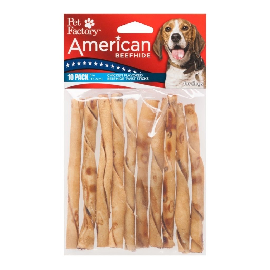 Pet Factory - Twist Sticks Rawhide American Beefhide  5" 10 Pack - Southern Agriculture 