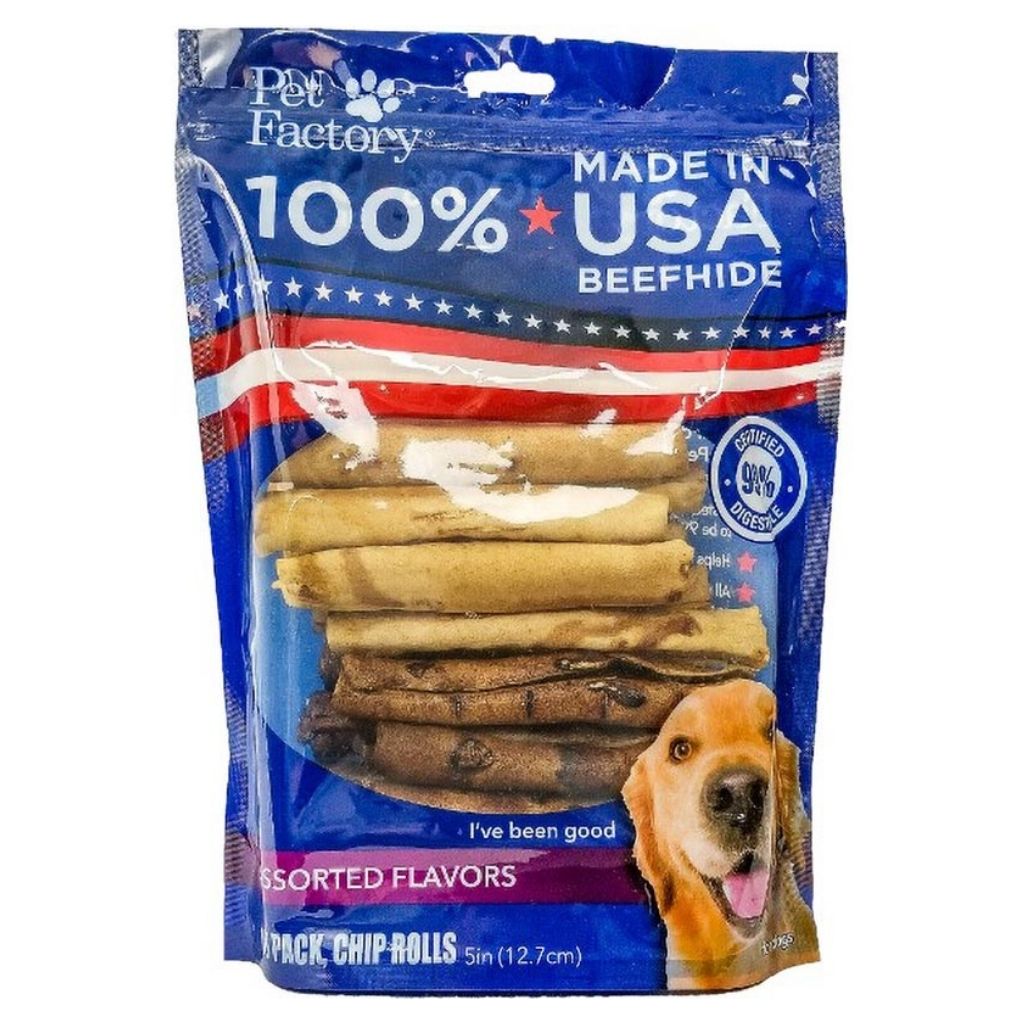 Pet Factory - Chip Rolls Rawhide 100% USA Beefhide 5" 18 Pack