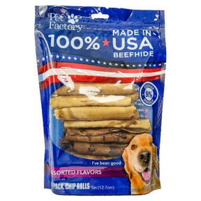 Pet Factory - Chip Rolls Rawhide 100% USA Beefhide 5" 18 Pack