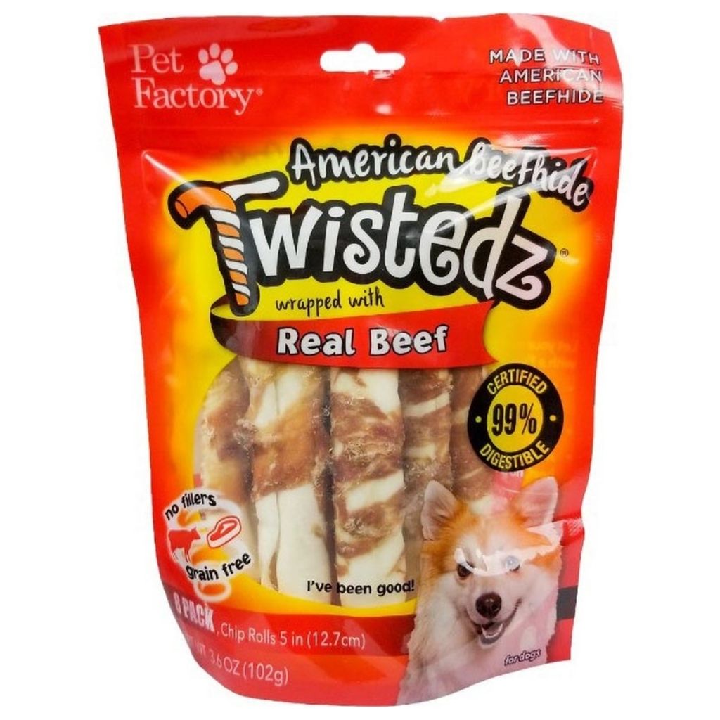 Pet Factory - Twistedz Chip Rolls 5" With Beef 8 Pack