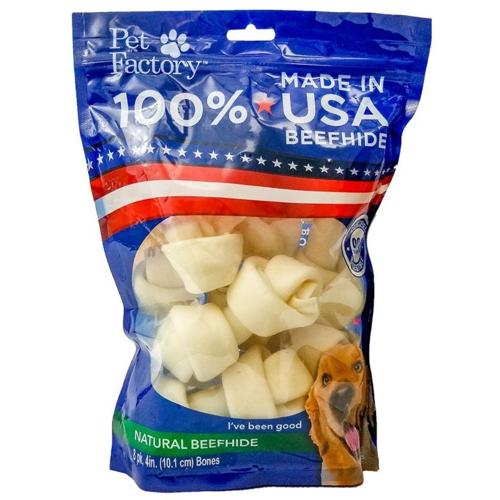 Pet Factory - Knotted Bones Rawhide 100% Beefhide 8 Pack