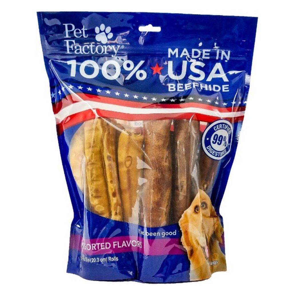 Pet Factory - Retriever Rolls Rawhide Medium 100% Beefhide 8" 10 Pack - Southern Agriculture 