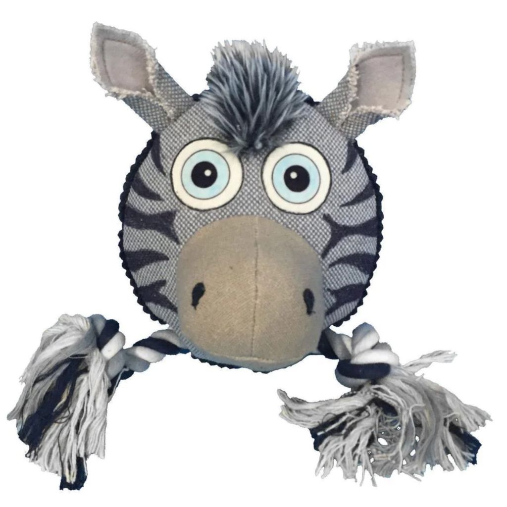 DogLine - Safari Zebra Face With Double Knotted Rope - Giant Round Squeaker