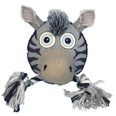 DogLine - Safari Zebra Face With Double Knotted Rope - Giant Round Squeaker
