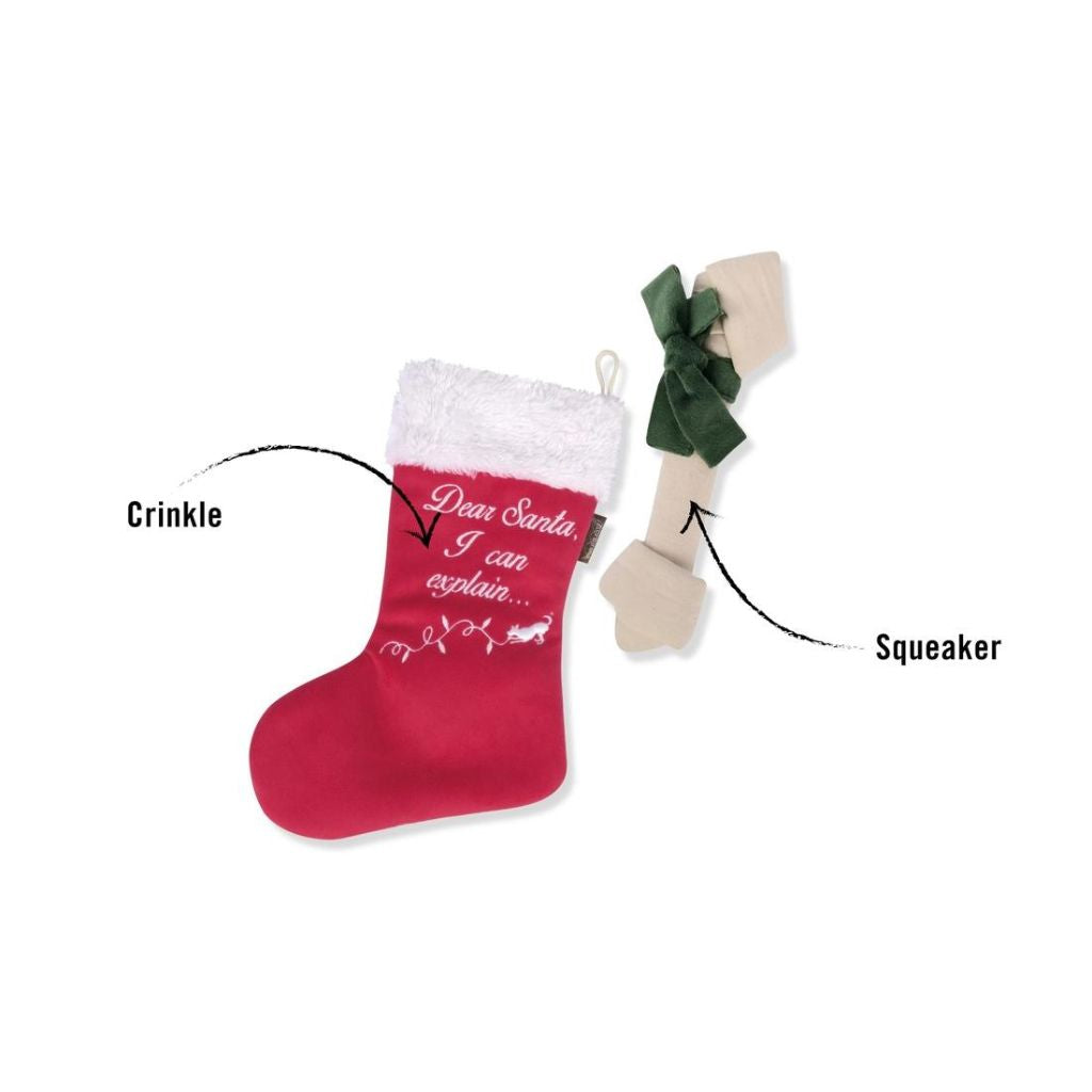 P.L.A.Y Pet Lifestyle And You - Merry Woofmas Stocking With Fabric Bone-Santa I Can Explain