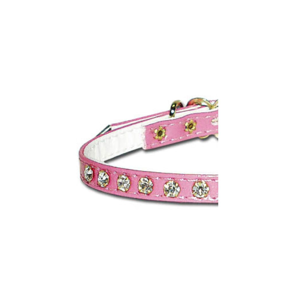 Leather Brothers - Collar Vinyl W/ Rhinestones 2 Rows & Center Swivel Ring Pink