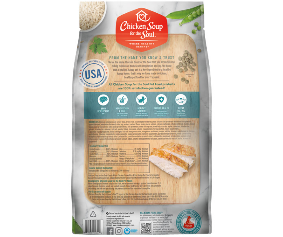 Chicken Soup for the Soul - All Breeds, Kitten Chicken, Brown Rice & Pea Recipe Dry Cat Food-Southern Agriculture