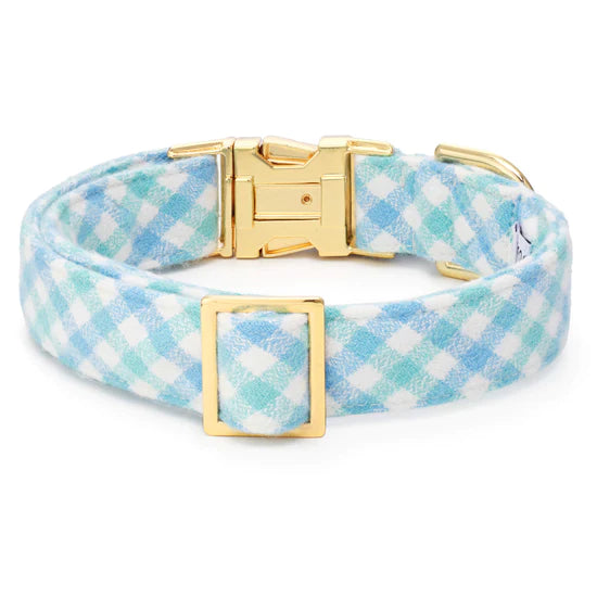The Foggy Dog - Dog Collar Gingham Cornflower Blue Flannel